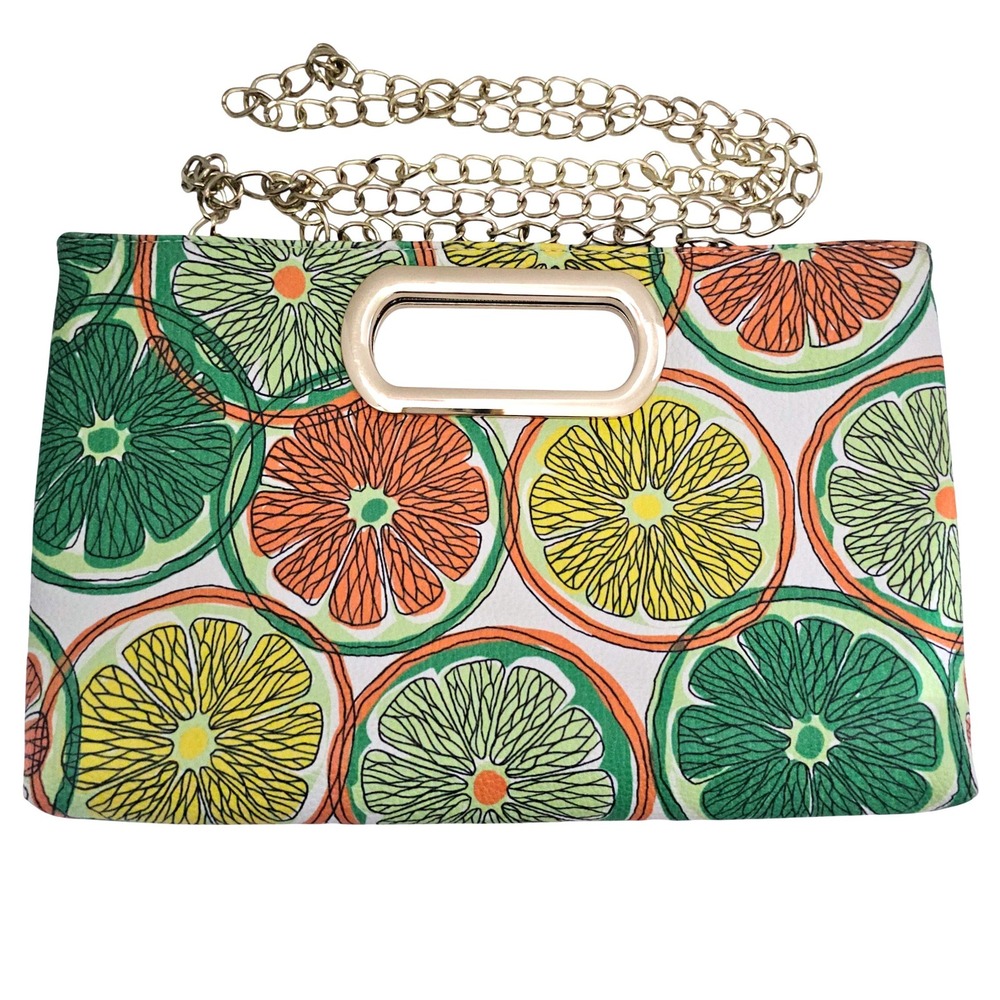 Charming Charlie Citrus‎ Slice Clutch Handbag Gold Chain Strap Envelope Summer